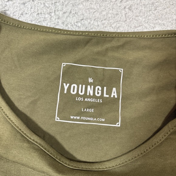 YoungLA 444 Ultimate Hybrid Long Sleeve Shirt Men Sz L Green Cotton Gym - Picture 2 of 7